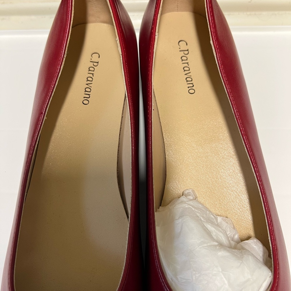 C. Paravano Red Leather Flats with Gold Detail - Picture 5 of 8